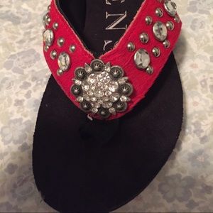 Red Hide & Sole Bling Flip flops